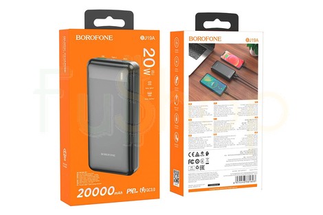 Оригінальний зовнішній акумулятор (Power Bank) Borofone BJ19A Incredible PD20W+QC3.0, 20000mAh, чорний